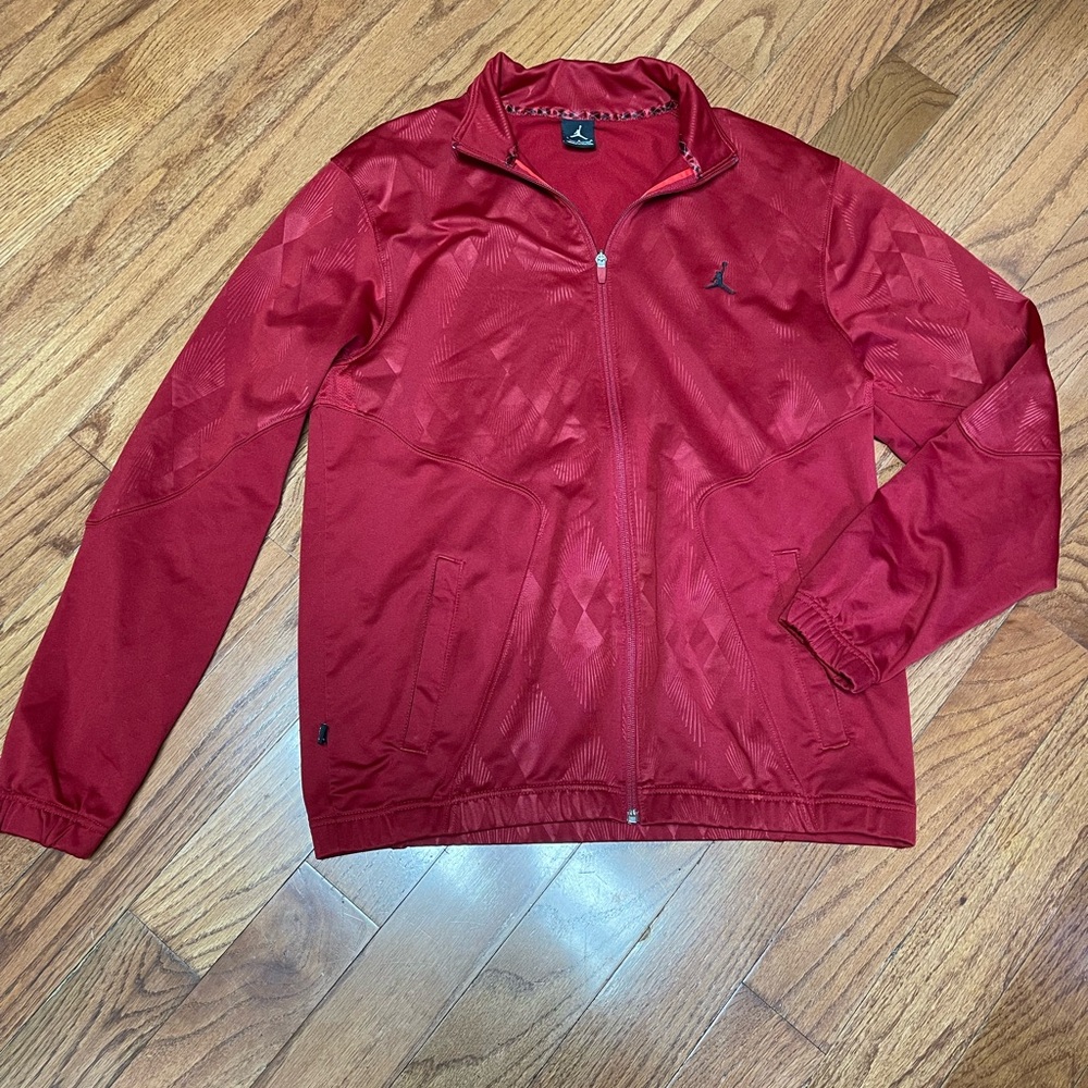 Jordan Track Jacket Mens Size Large Red Diamond Full Zip Warmup Logo Basketball